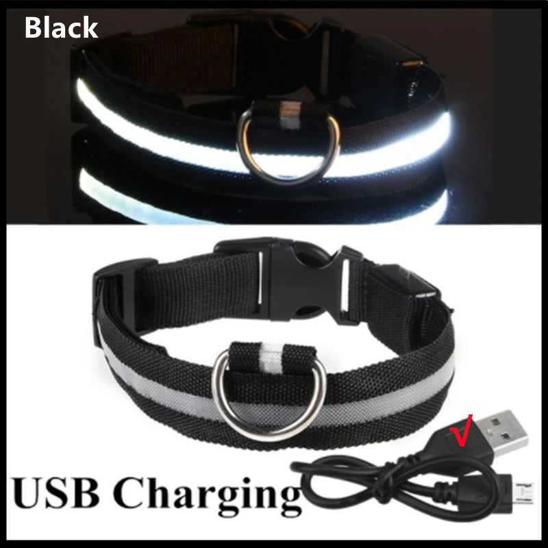 USB Rechargeable Luminous Collar Adjustable furvana tm Led Glowing Dog Collar for Large Small Dogs Cat Night Light Collar Pet Safety Harnes