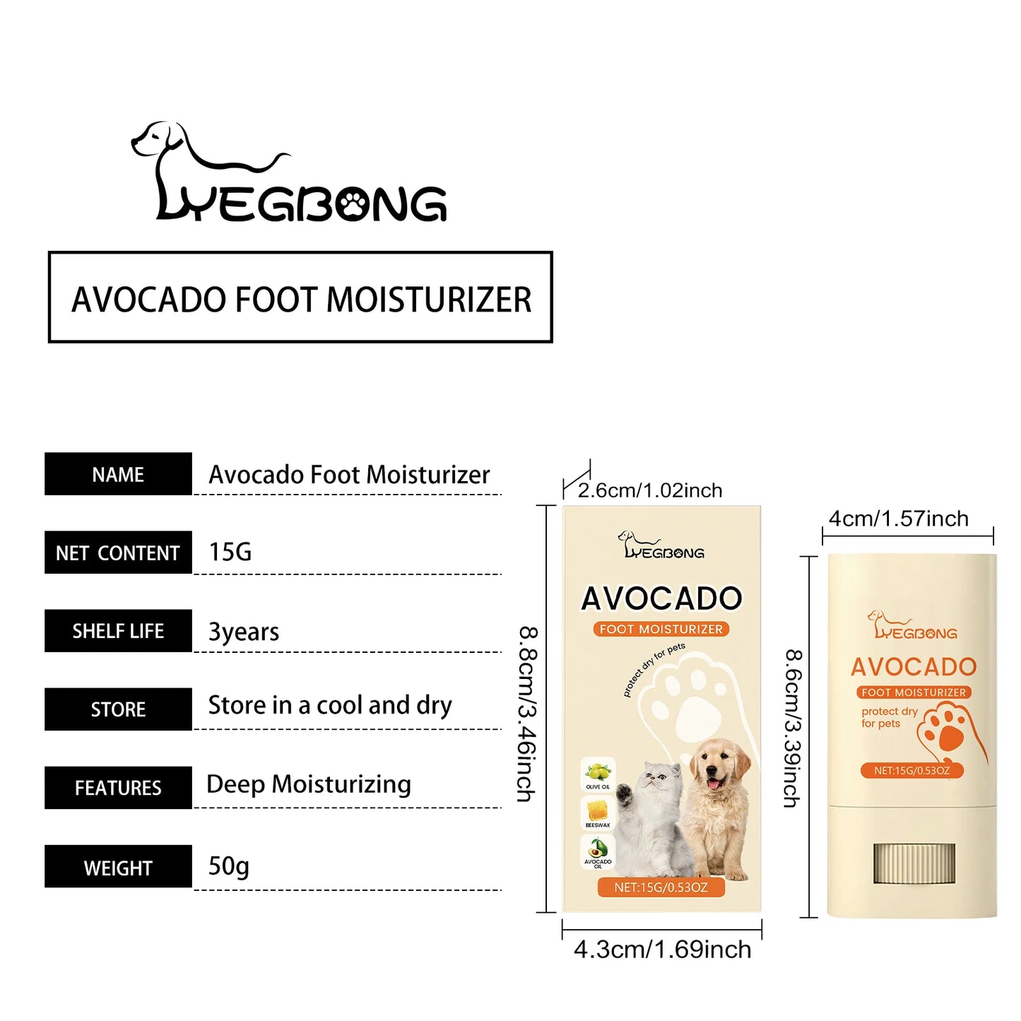 Yegbong 15g Pet Paw Care Balm furvana tm Moisturizing Feet Repair Dry Nose Cracking Paw Itchy Relieve Nourish Skin Cat Dog Paw Care Balm