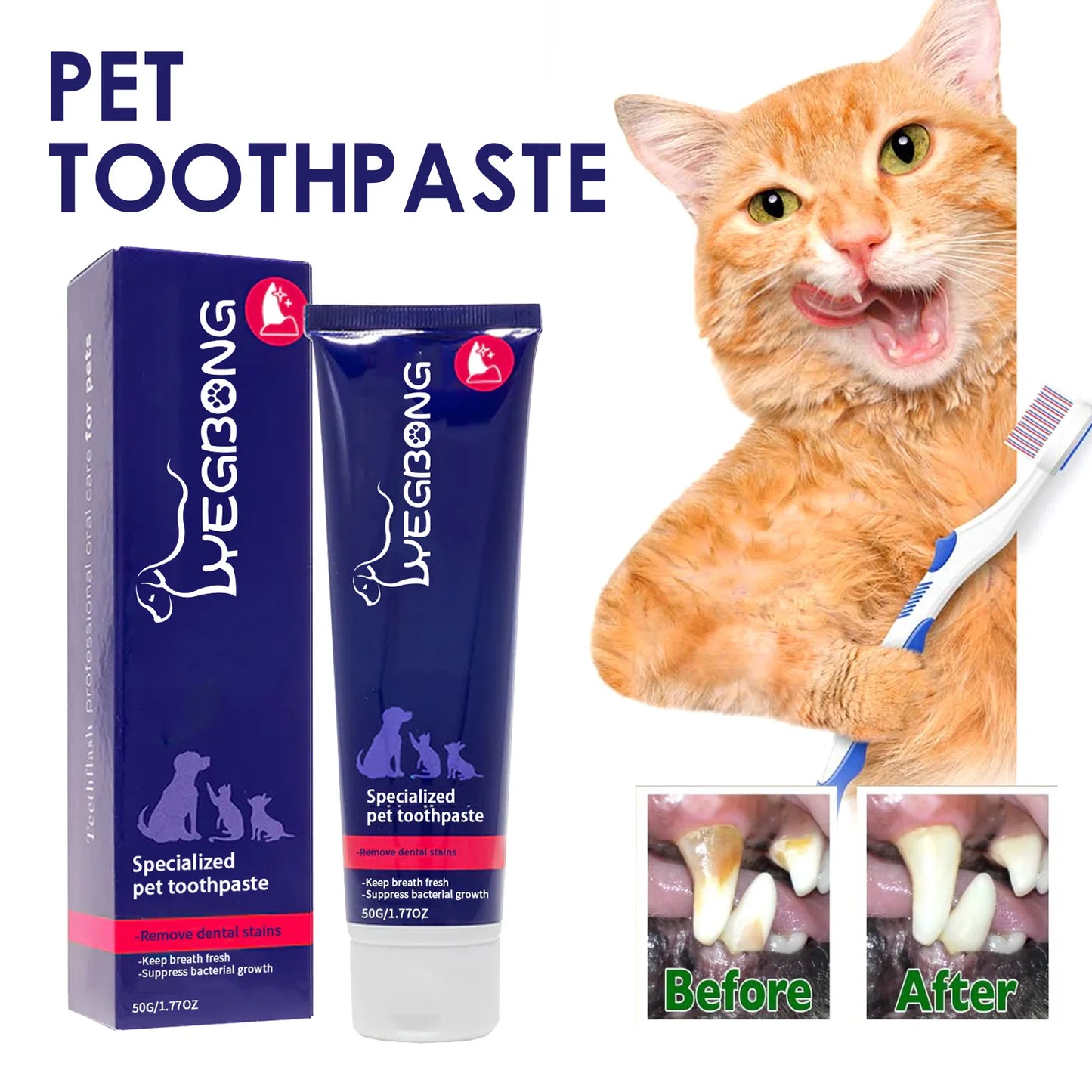 Yegbong 50g Pet Oral Cleaning furvana tm Cream Whiten Teeth Toothpaste Eliminate Bad Breath Cats Dogs Clean Tartar Teeth Stains Toothpaste