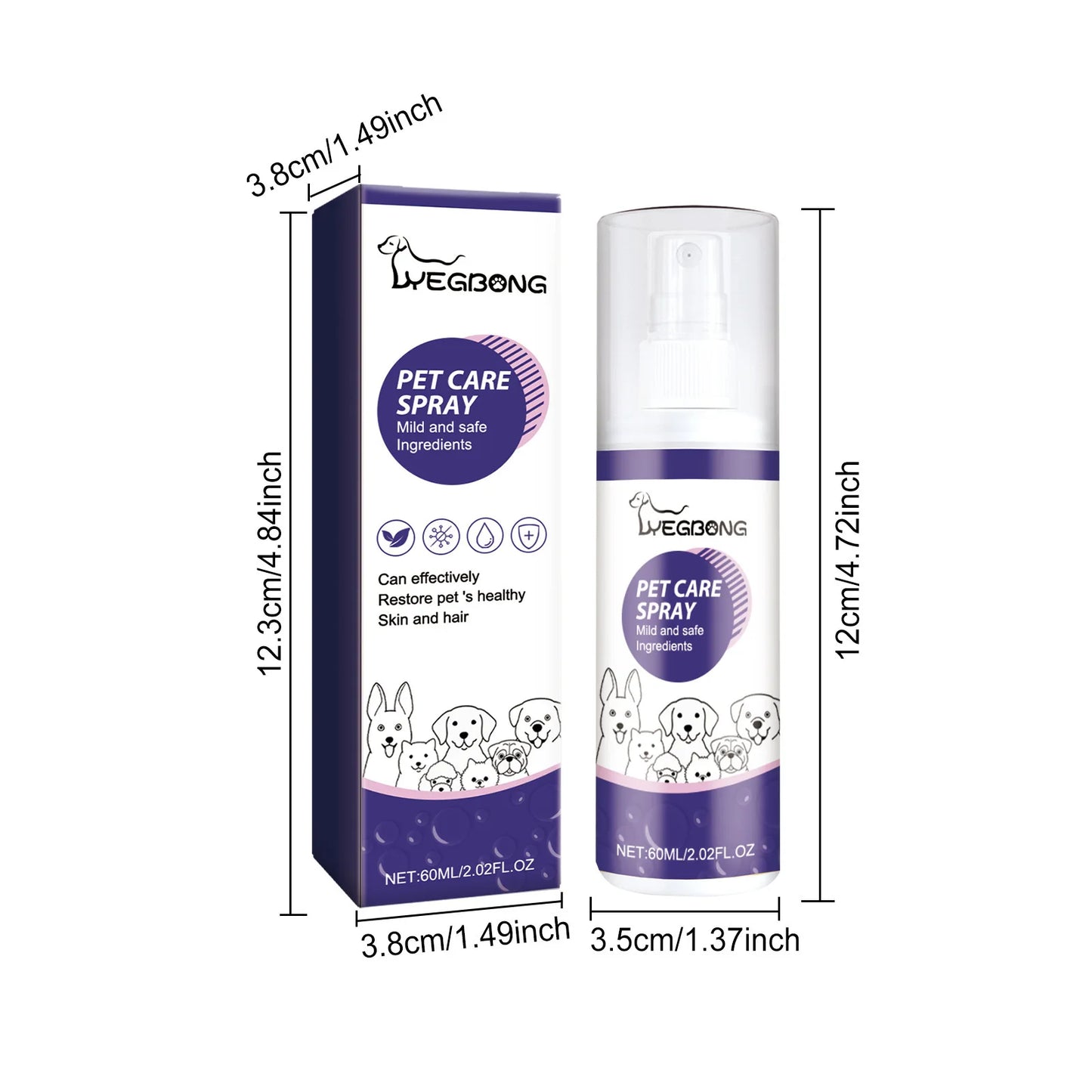 Yegbong 60ml Pet Wound Care  furvana tmCats Dogs Skin Repair Anti Itch Wound Healing Remove Odor Rash Moss Wound Treatment Spray