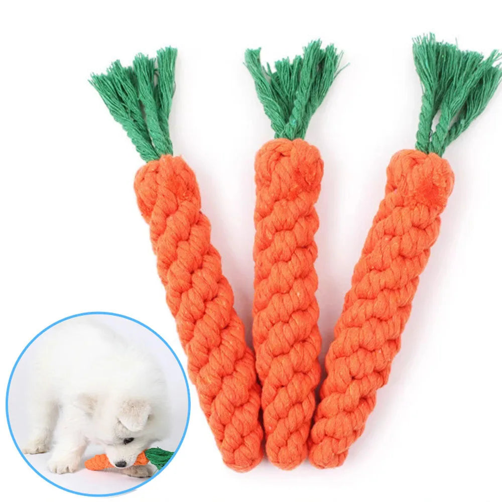 1Pcs Carrot Dog Bite Rope Pet Dog Toys  furvana tm Safe Durable Braided Bite Dog Chew Toys Resistant Puppy Molar Cleaning Teeth Cotton Rope