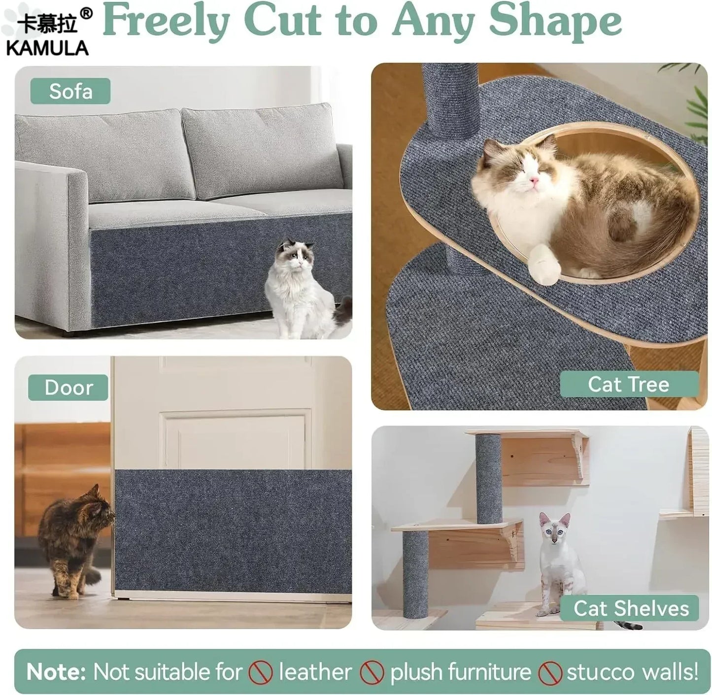 Self-Adhesive Cat Scratching Mat  furvana tmTrimmable Cat Carpet Cat Scratching Carpet Corner Wall Cat DIY Scratch Furniture Protector