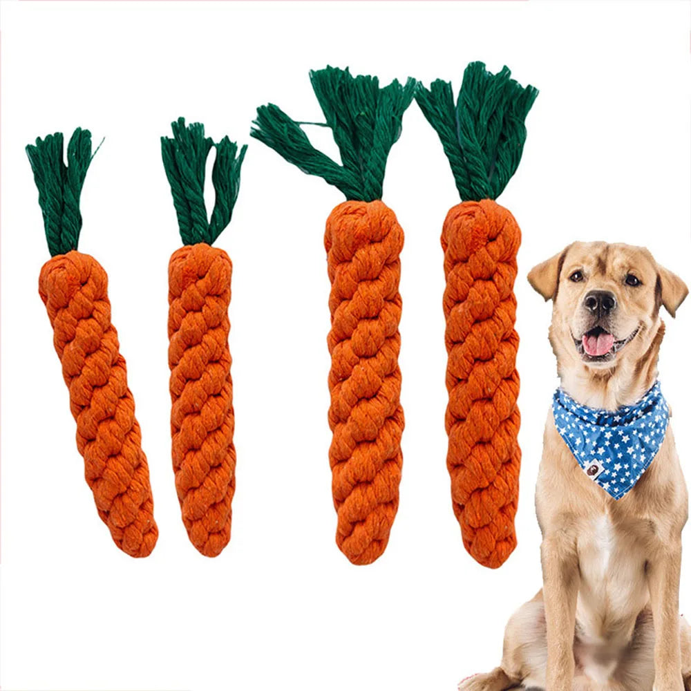 1Pcs Carrot Dog Bite Rope Pet Dog Toys  furvana tm Safe Durable Braided Bite Dog Chew Toys Resistant Puppy Molar Cleaning Teeth Cotton Rope