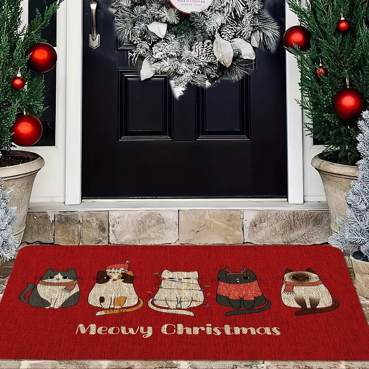 VIKAMA Christmas Rug Cartoon Cat Soft furvana tm Plush Rug Entrance Door Mat Kitchen & Bathroom Non-Slip Absorbent Rug Home Decor