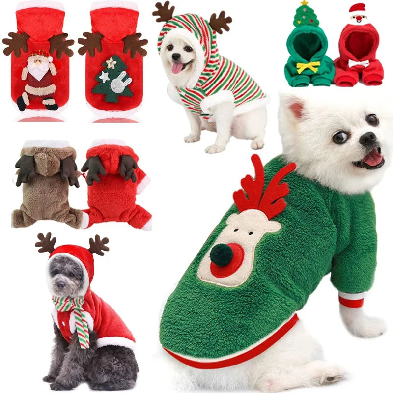 Dog Christmas Clothes Winter Warm Pet Clothes furvana tm for Small Medium Dogs Elk Santa Claus Dog Cats Coat Hoodies Christmas Dogs Costume