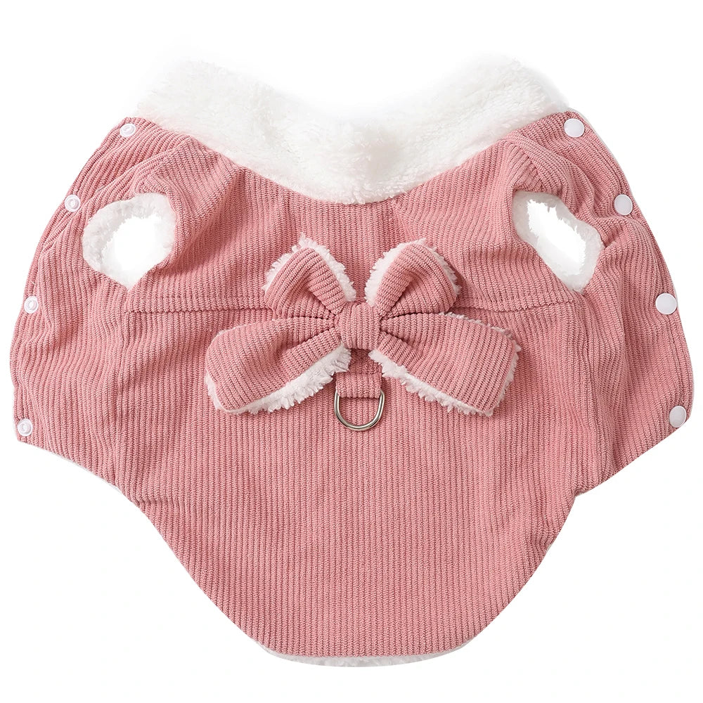 Winter Pet Clothes Cozy furvana tm Thicken Fleece Solid Kitten Sweater For Small Cats Dogs Cute Bow Jacket Coat With D-Ring Sphynx Costume