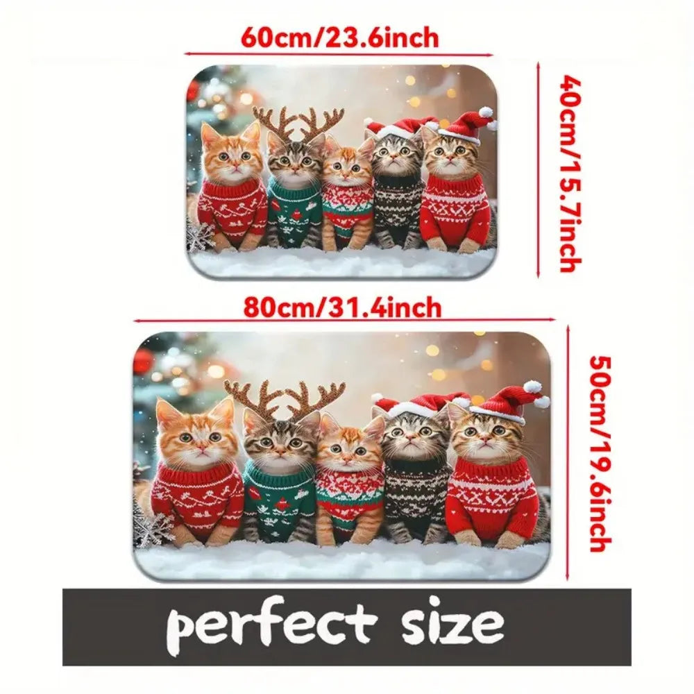 1Pc Christmas Cute Cat Print Doormat, furvana tmNon-Slip Microfiber Polyester Rug Machine Washable For Home Entryway, Bedroom, Living Room