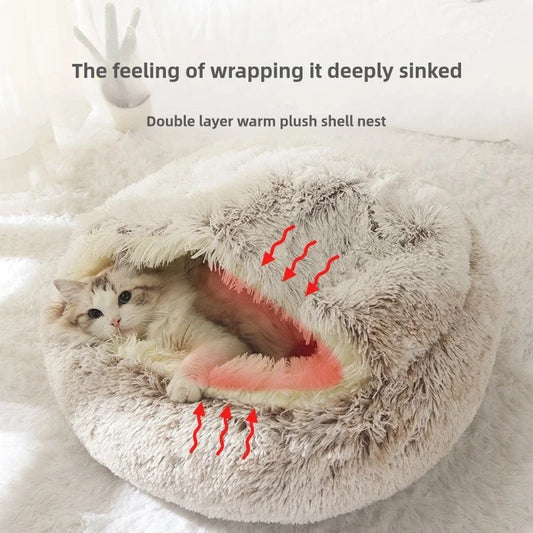Autumn and Winter soft plush furvana tm pet bed and pet bed Winter warm and cold plush comforter nest Shell cat nest semi-enclosed cat nest