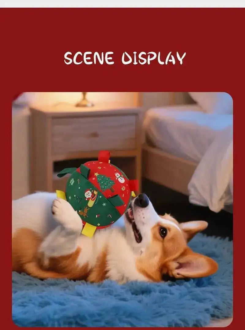 Christmas Themed Plush Dog Toy Ball Interactive  furvana tm Gnawing Pet Toy for Teeth Grinding Self-hi Stuffy Interactive Plushie for Puppie