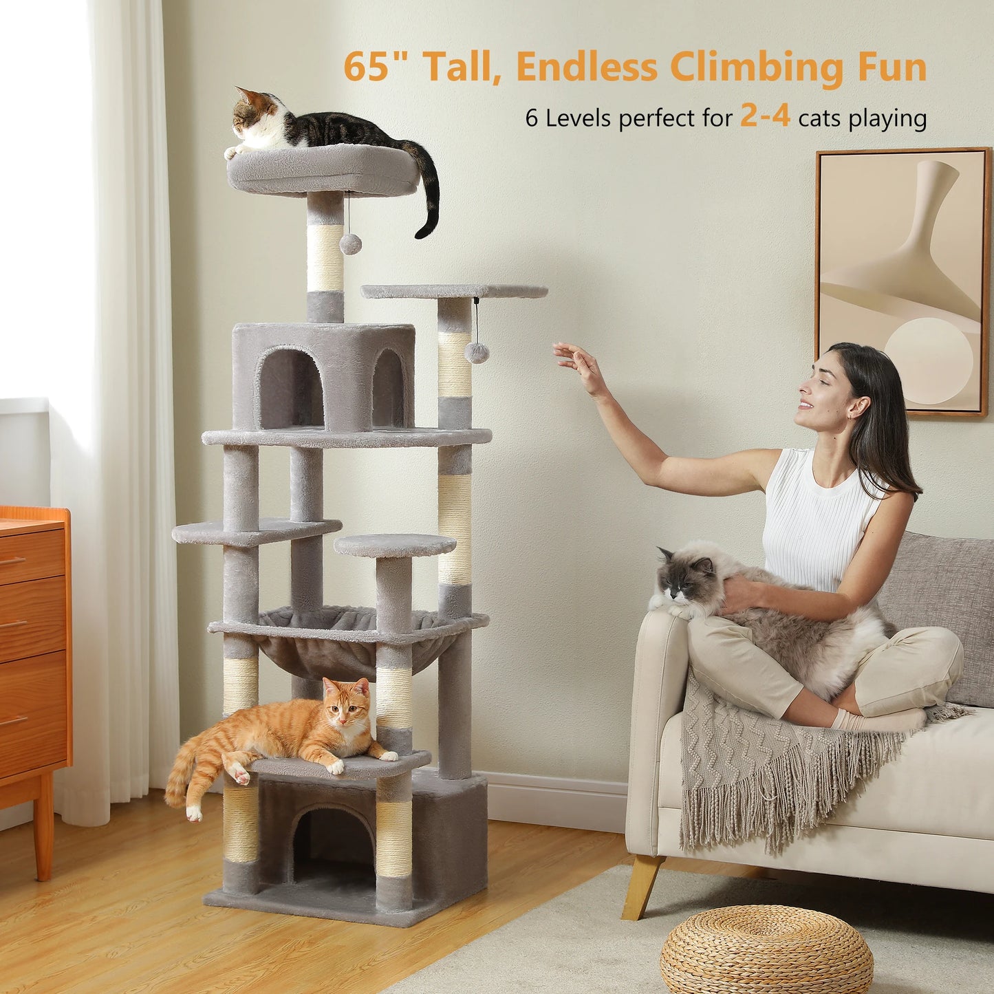 Large Cat Tree and Tower for Indoor Cats furvana tm With Sisal-Covered Scratching Posts Spacious Hammock Padded Perches and Condos Cat Toys