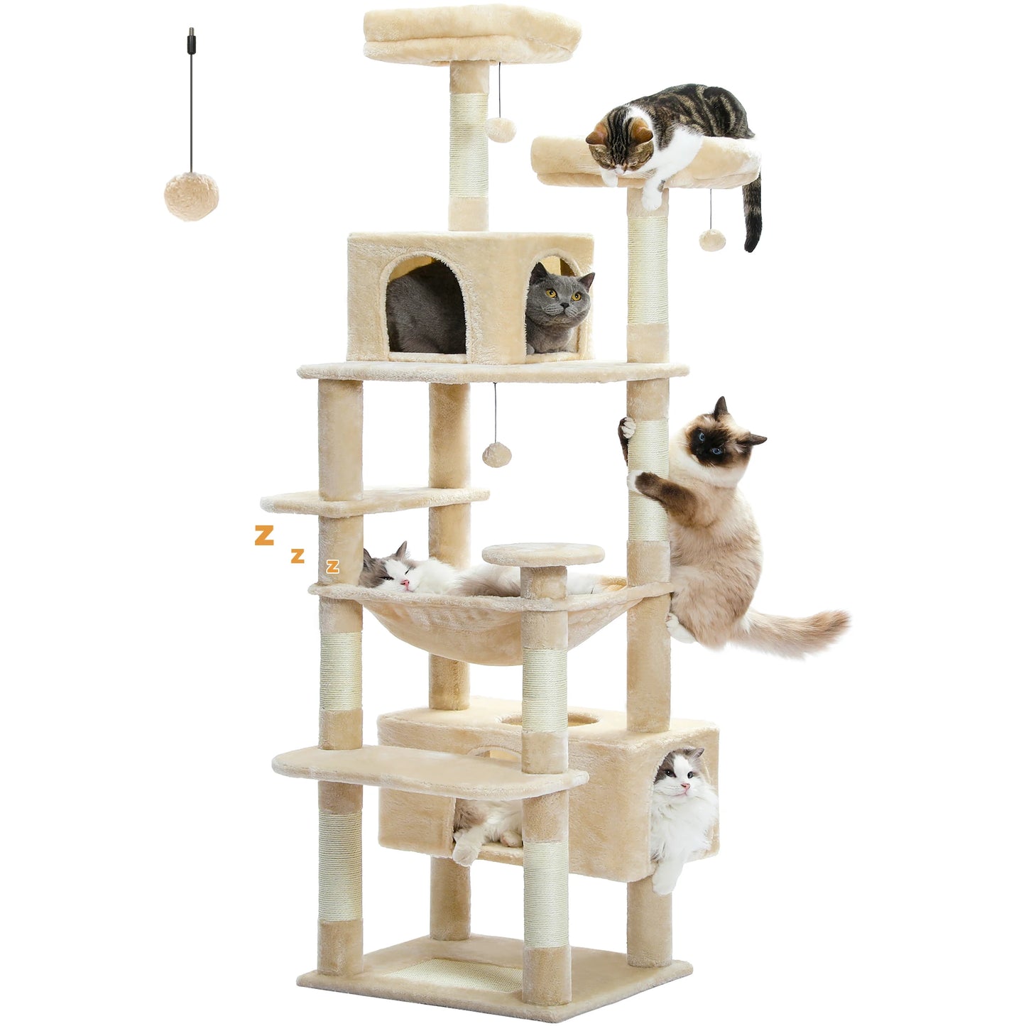 Large Cat Tree and Tower for Indoor Cats furvana tm With Sisal-Covered Scratching Posts Spacious Hammock Padded Perches and Condos Cat Toys