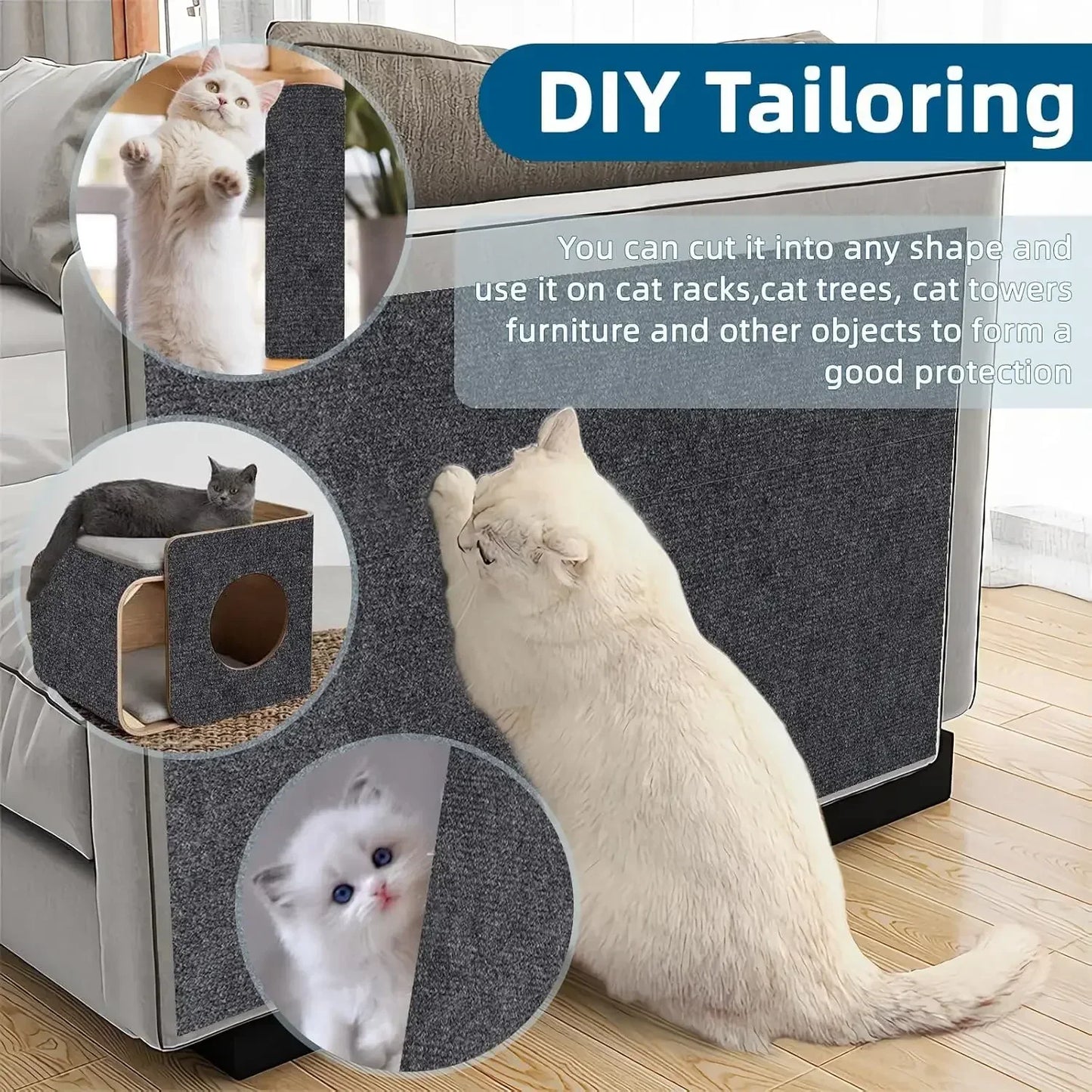 Self-Adhesive Cat Scratching Mat  furvana tmTrimmable Cat Carpet Cat Scratching Carpet Corner Wall Cat DIY Scratch Furniture Protector