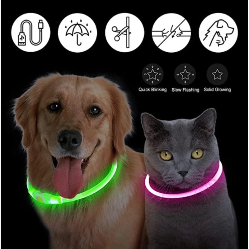 USB Rechargeable Luminous Collar Adjustable furvana tm Led Glowing Dog Collar for Large Small Dogs Cat Night Light Collar Pet Safety Harnes