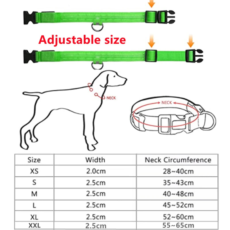 USB Rechargeable Luminous Collar Adjustable furvana tm Led Glowing Dog Collar for Large Small Dogs Cat Night Light Collar Pet Safety Harnes