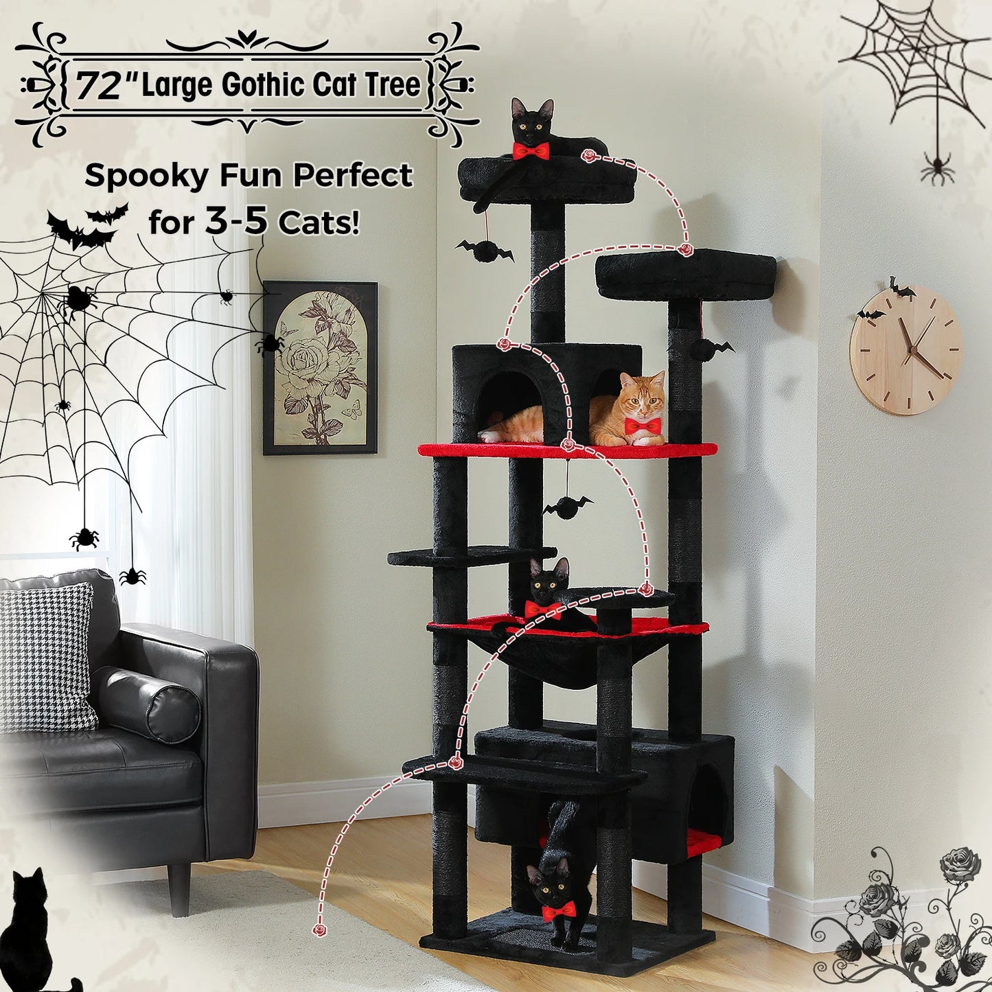 Large Cat Tree and Tower for Indoor Cats furvana tm With Sisal-Covered Scratching Posts Spacious Hammock Padded Perches and Condos Cat Toys