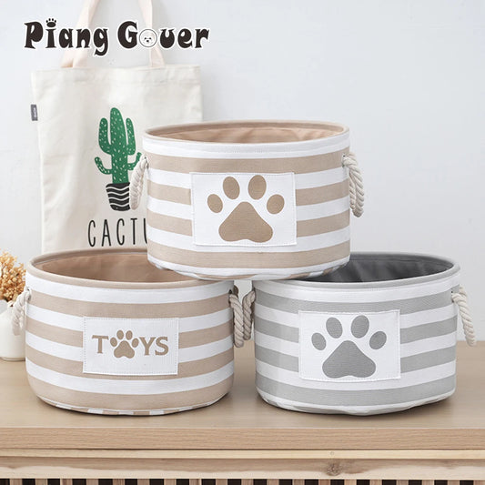 Striped Claw Round Dog Pet Toy Basket  furvana tmStorage Box with Handle Pet Supplies