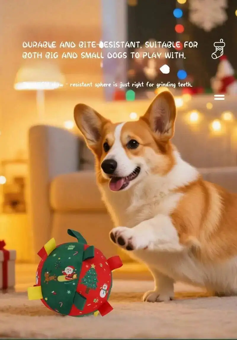 Christmas Themed Plush Dog Toy Ball Interactive  furvana tm Gnawing Pet Toy for Teeth Grinding Self-hi Stuffy Interactive Plushie for Puppie