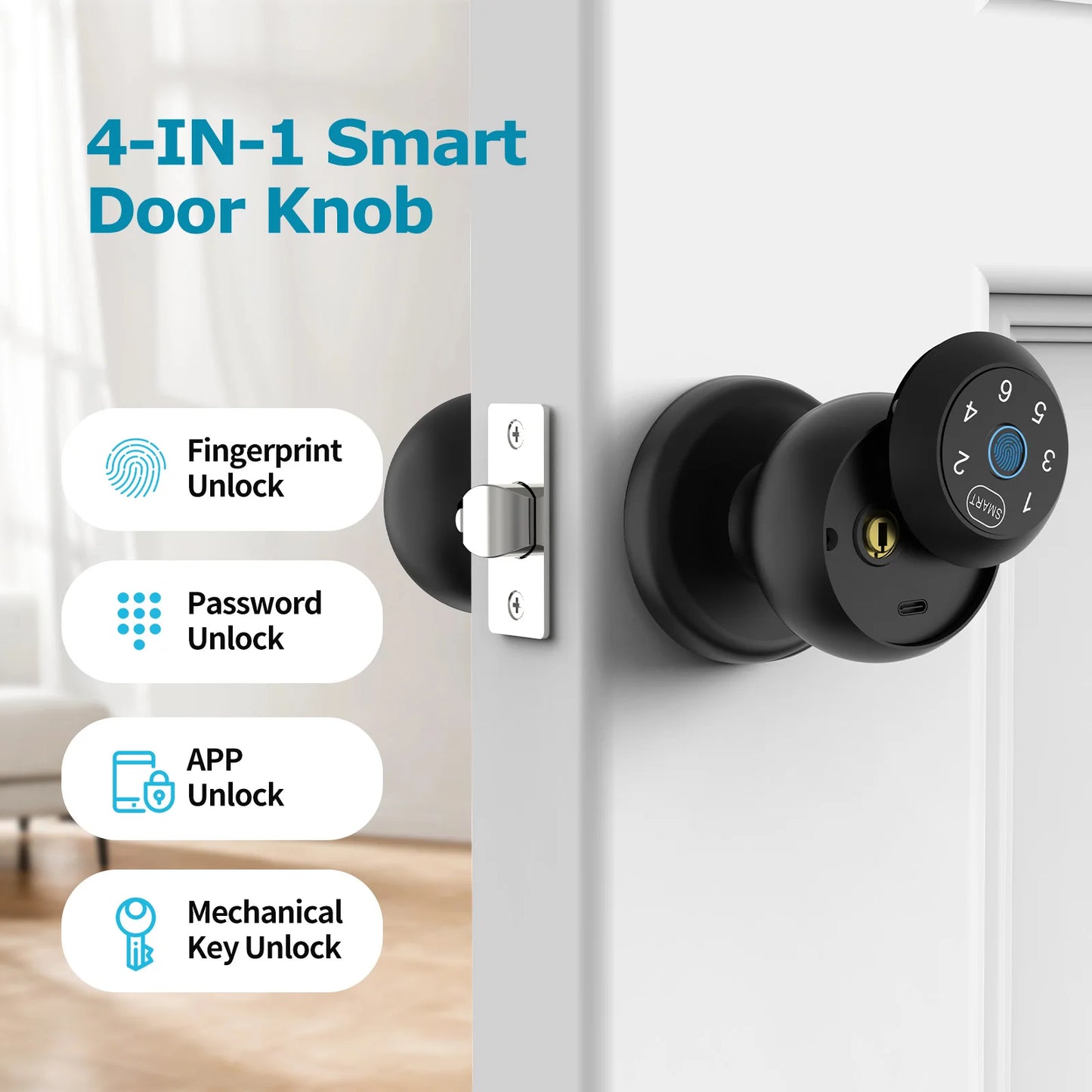 Viladepot Ball-Shaped Smart Lock  furvana tmFingerprint, App-Controlled, Passcode, and Electronic Touchscreen Keypad Door Lock Smart Handle