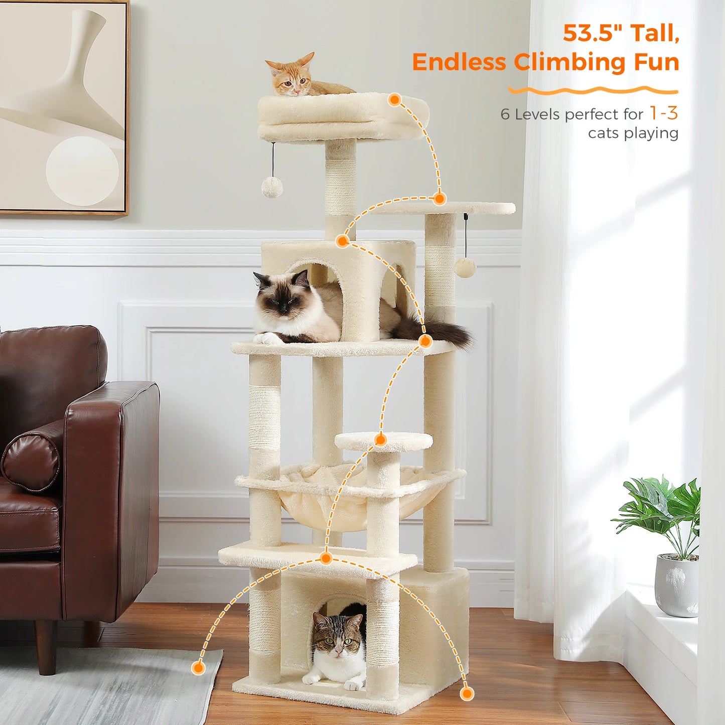 Large Cat Tree and Tower for Indoor Cats furvana tm With Sisal-Covered Scratching Posts Spacious Hammock Padded Perches and Condos Cat Toys