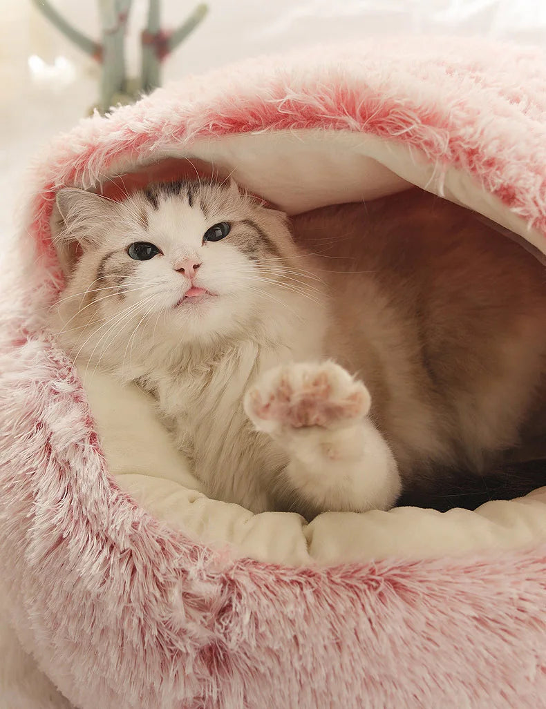 Autumn and Winter soft plush furvana tm pet bed and pet bed Winter warm and cold plush comforter nest Shell cat nest semi-enclosed cat nest