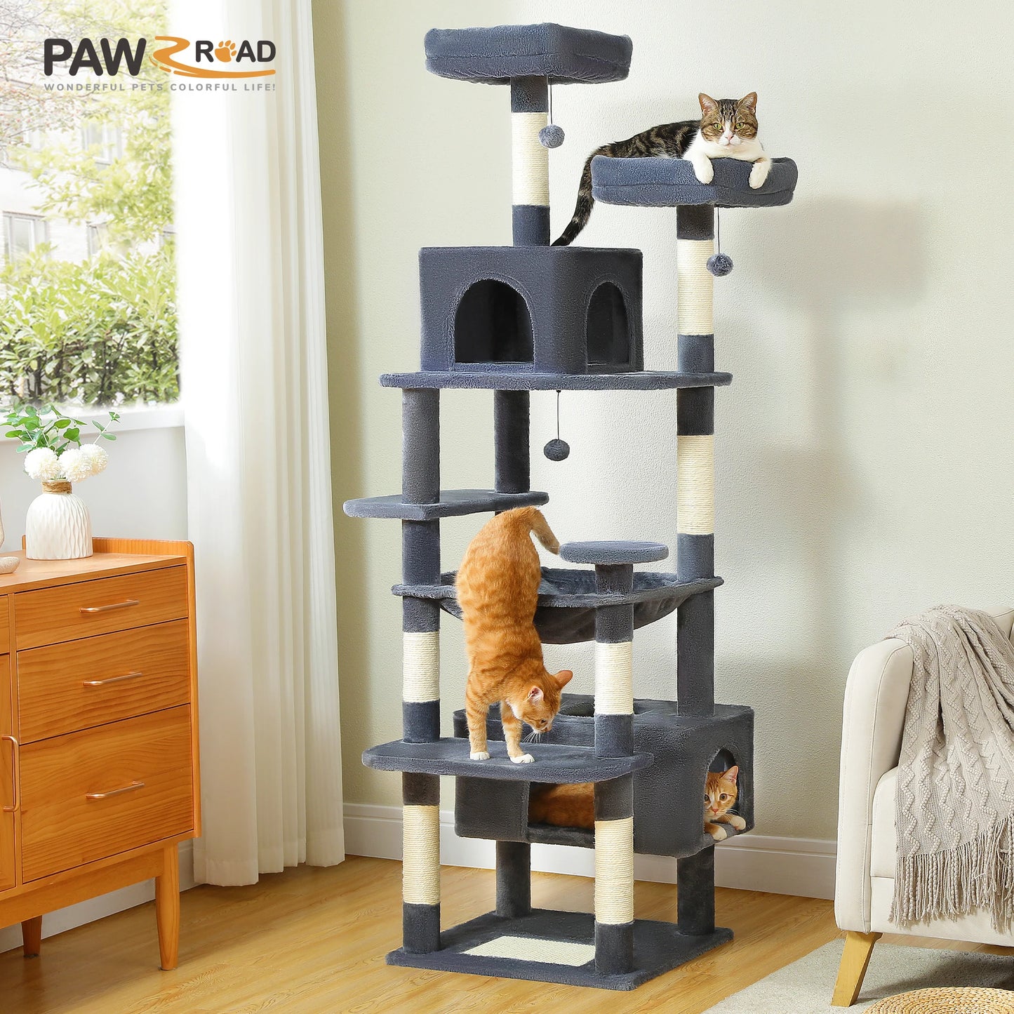 Large Cat Tree and Tower for Indoor Cats furvana tm With Sisal-Covered Scratching Posts Spacious Hammock Padded Perches and Condos Cat Toys