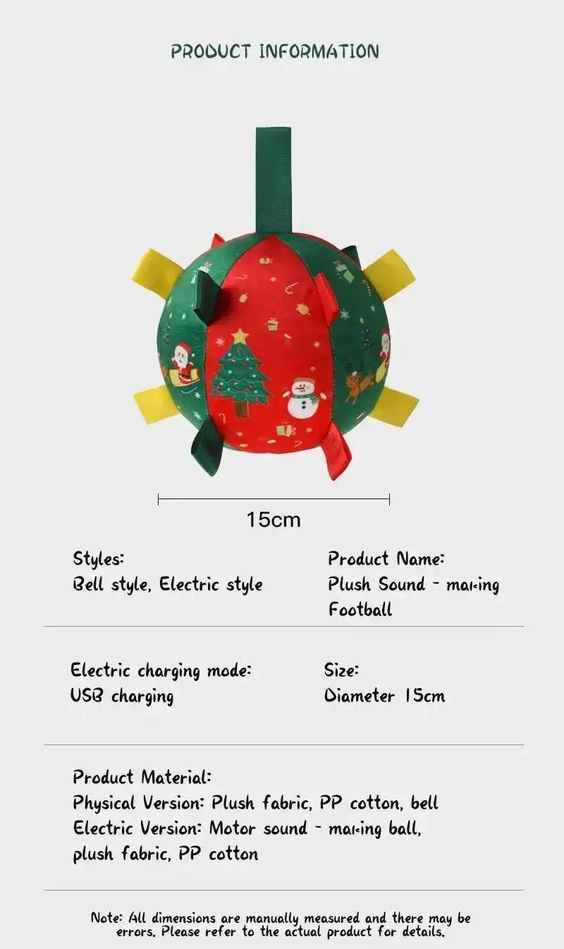 Christmas Themed Plush Dog Toy Ball Interactive  furvana tm Gnawing Pet Toy for Teeth Grinding Self-hi Stuffy Interactive Plushie for Puppie