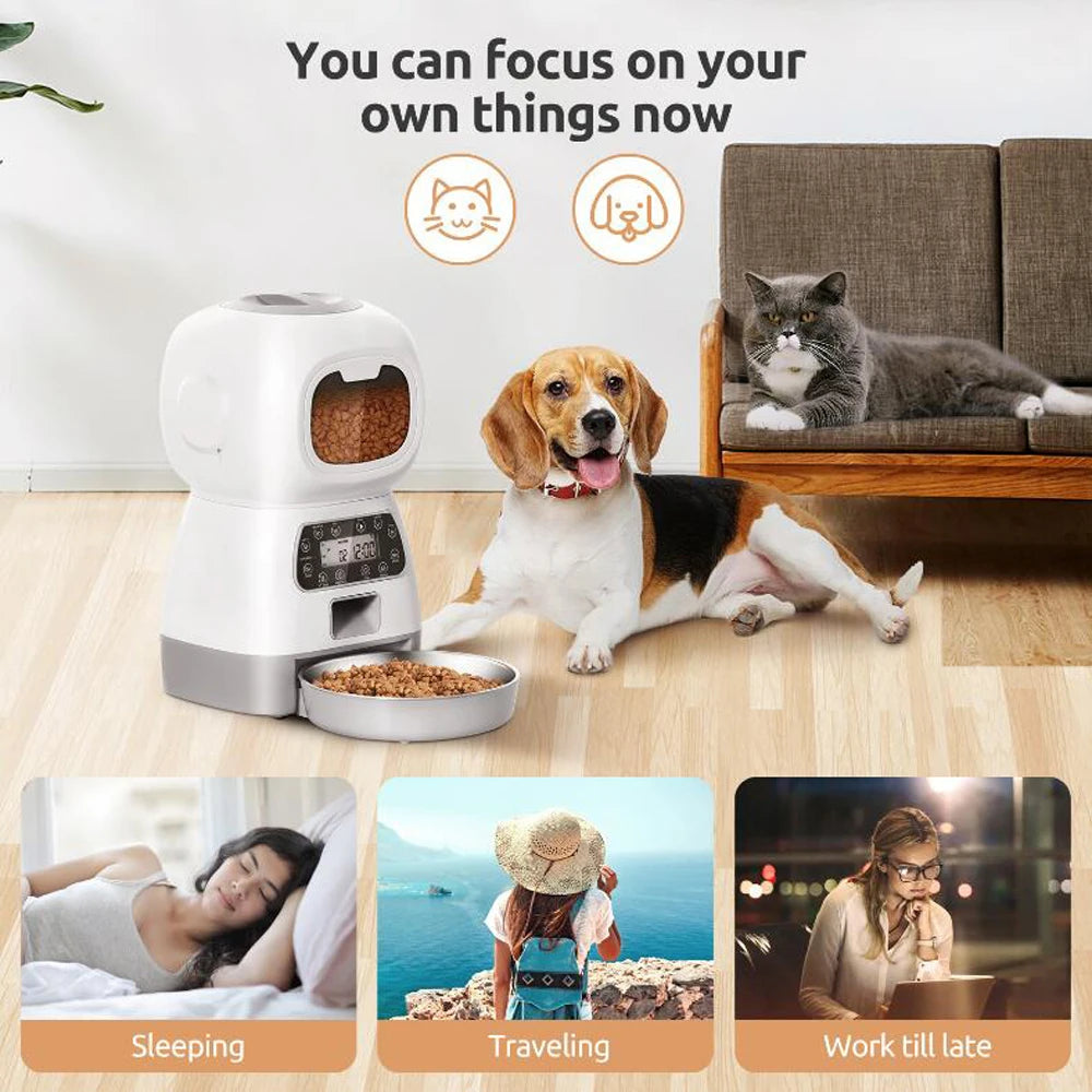 3.5L Automatic Pet Feeder For Cats WiFi furvana tm Smart Swirl Slow Dog Feeder With Voice Recorder Large Capacity Timing Cat Food Dispenser