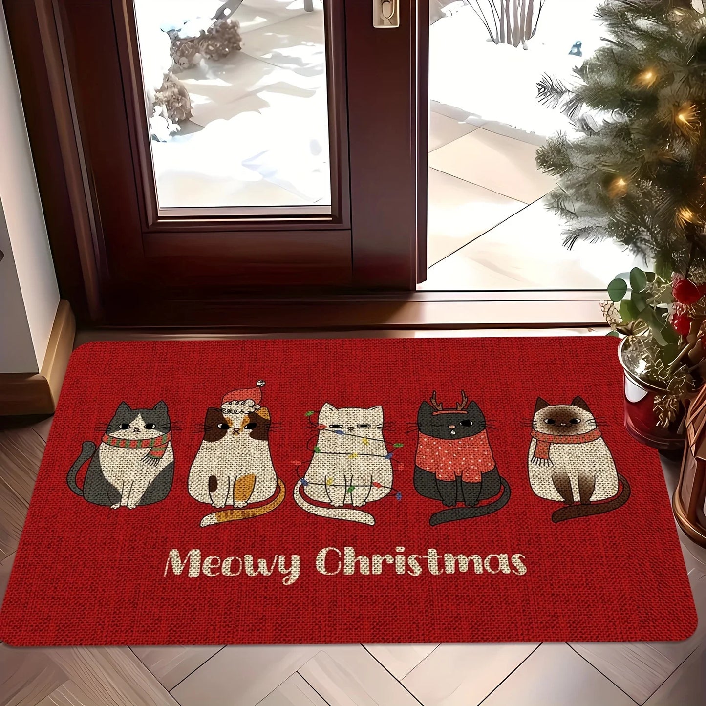 VIKAMA Christmas Rug Cartoon Cat Soft furvana tm Plush Rug Entrance Door Mat Kitchen & Bathroom Non-Slip Absorbent Rug Home Decor