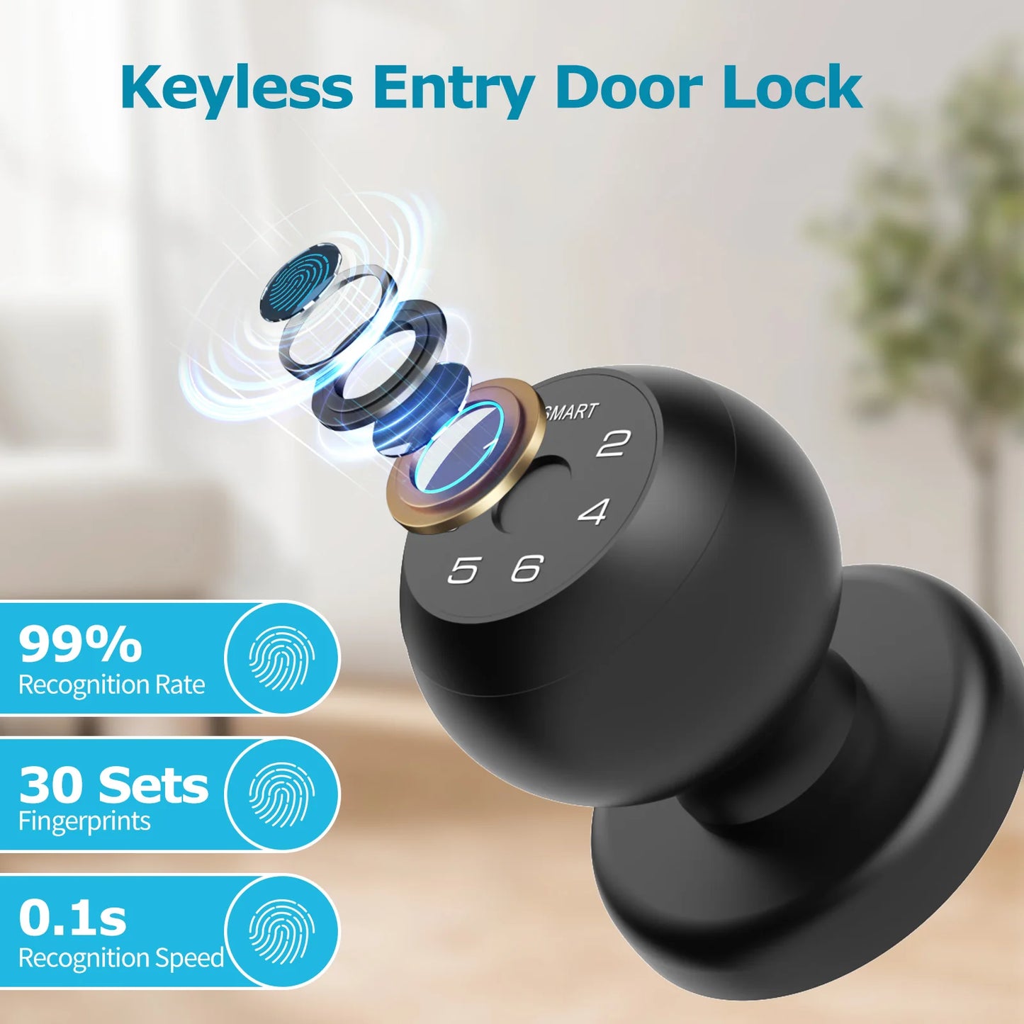 Viladepot Ball-Shaped Smart Lock  furvana tmFingerprint, App-Controlled, Passcode, and Electronic Touchscreen Keypad Door Lock Smart Handle