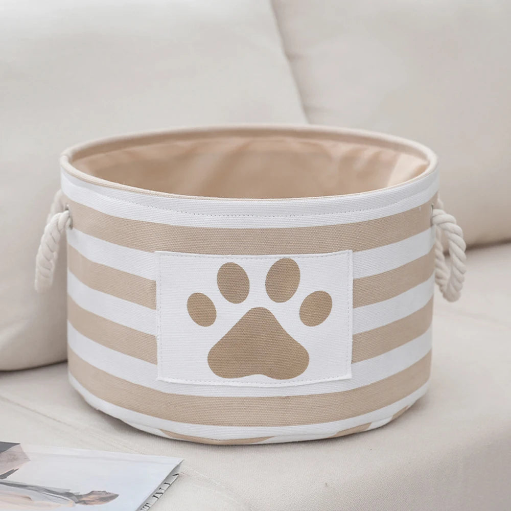 Striped Claw Round Dog Pet Toy Basket  furvana tmStorage Box with Handle Pet Supplies