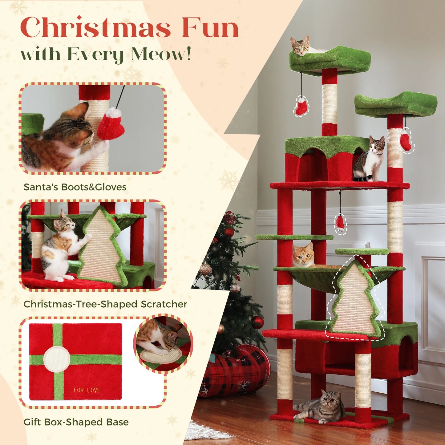 Large Cat Tree and Tower for Indoor Cats furvana tm With Sisal-Covered Scratching Posts Spacious Hammock Padded Perches and Condos Cat Toys