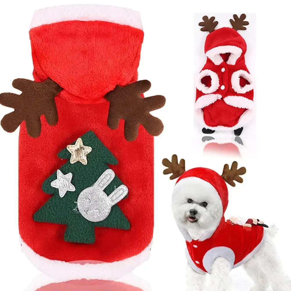 Dog Christmas Clothes Winter Warm Pet Clothes furvana tm for Small Medium Dogs Elk Santa Claus Dog Cats Coat Hoodies Christmas Dogs Costume