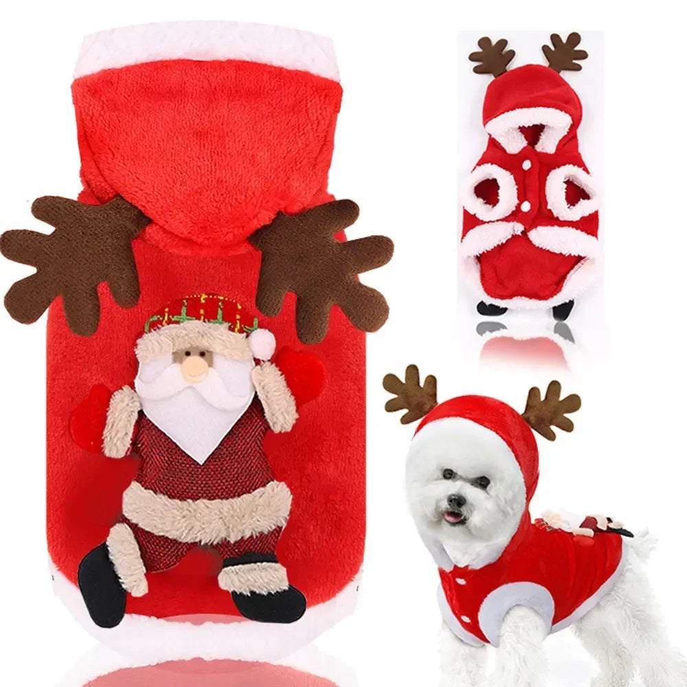Dog Christmas Clothes Winter Warm Pet Clothes furvana tm for Small Medium Dogs Elk Santa Claus Dog Cats Coat Hoodies Christmas Dogs Costume