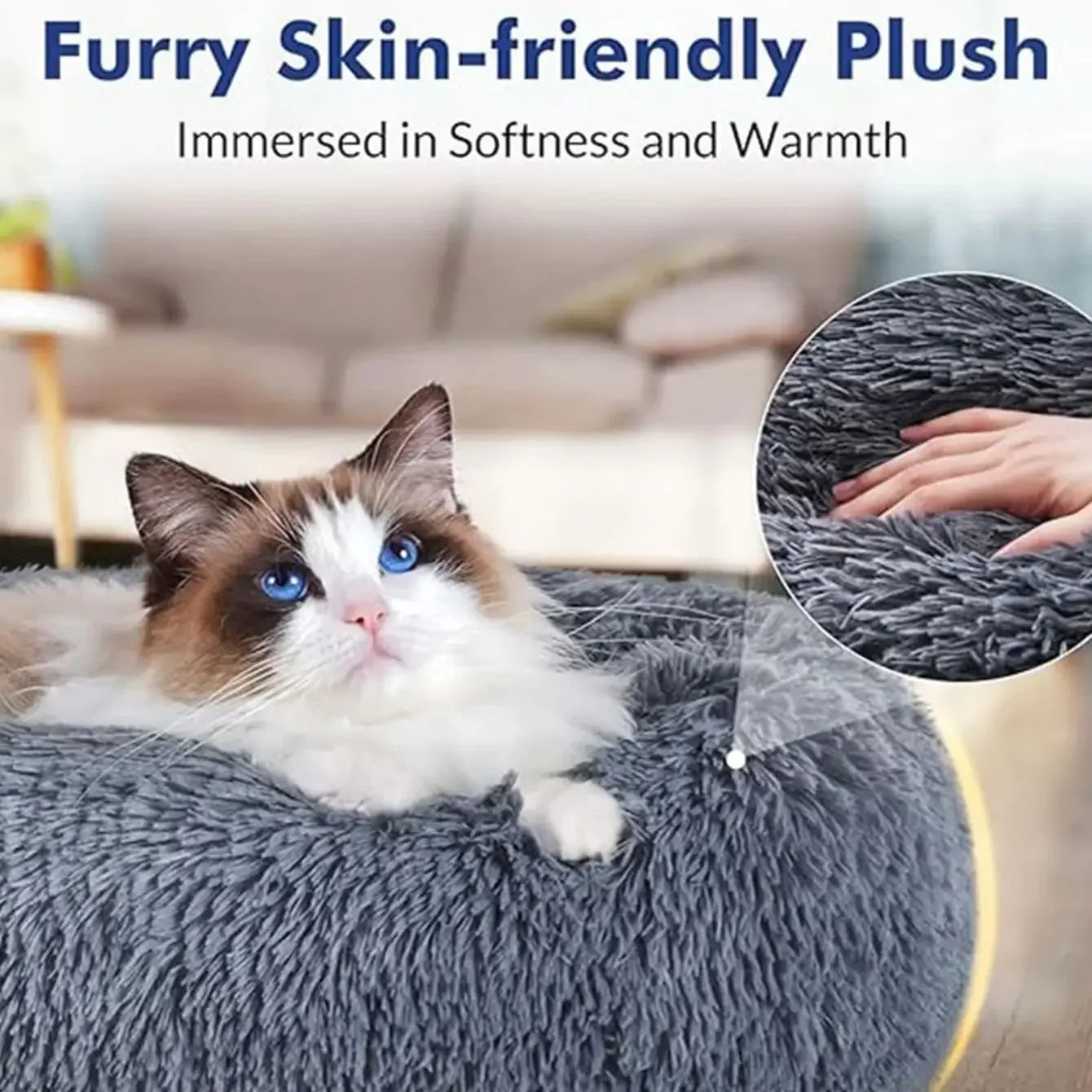 40-90cm Round Pet Bed for Large furvana tm Dog Bed Super Soft Cat Bed Long Plush Dog House for Medium Dog House Winter Warm Sleeping