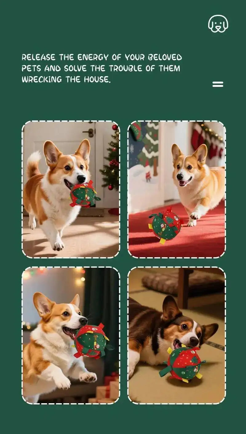 Christmas Themed Plush Dog Toy Ball Interactive  furvana tm Gnawing Pet Toy for Teeth Grinding Self-hi Stuffy Interactive Plushie for Puppie