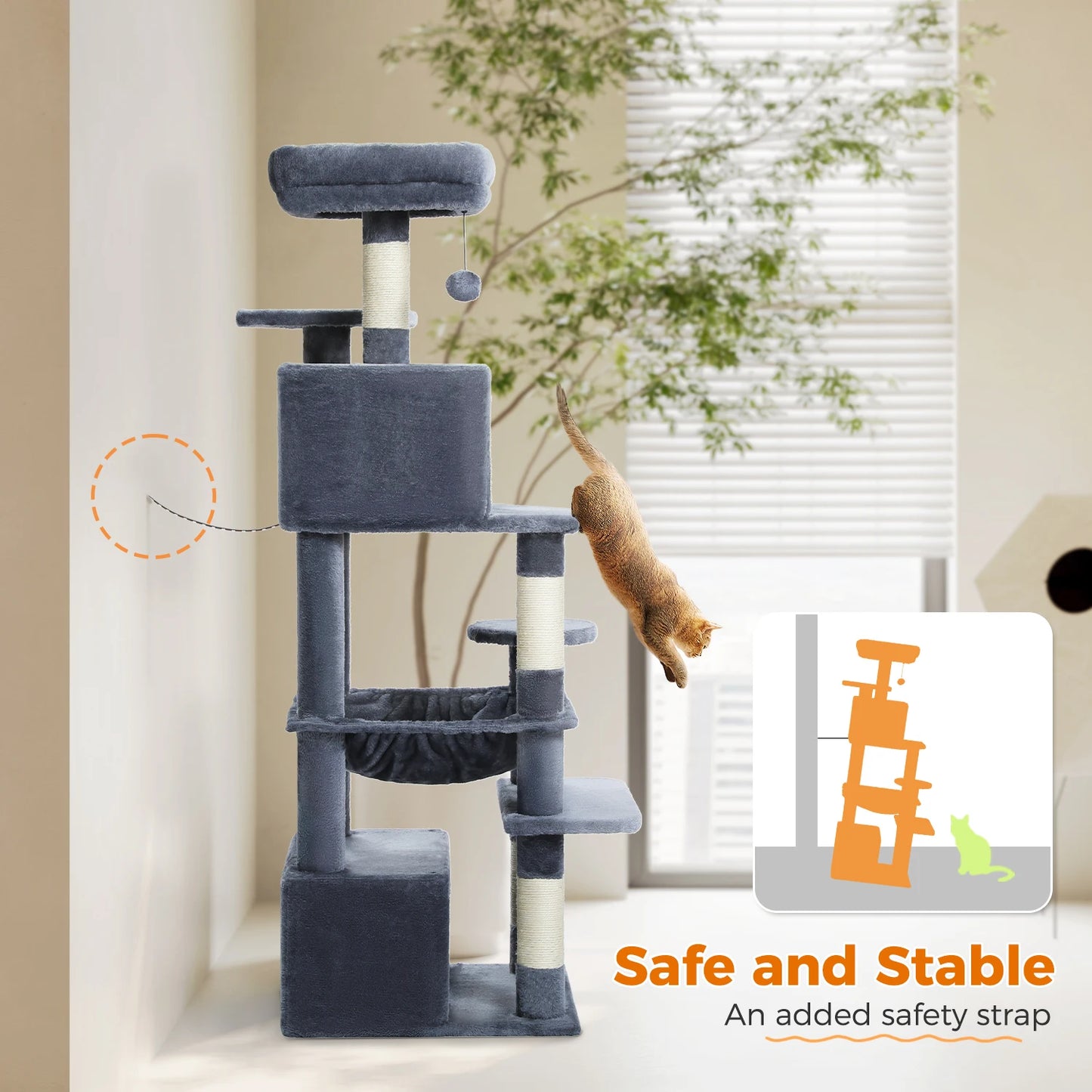 Large Cat Tree and Tower for Indoor Cats furvana tm With Sisal-Covered Scratching Posts Spacious Hammock Padded Perches and Condos Cat Toys