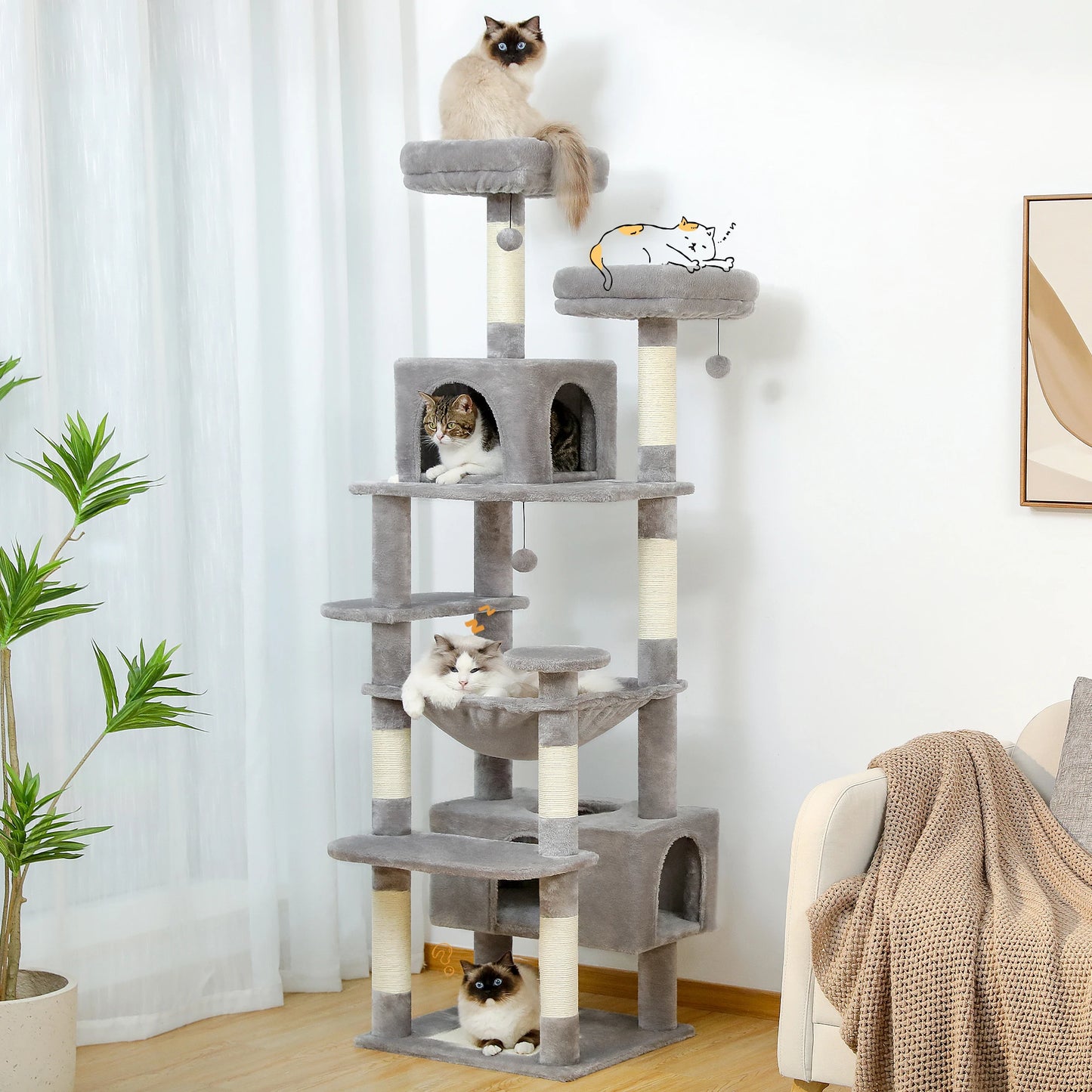 Large Cat Tree and Tower for Indoor Cats furvana tm With Sisal-Covered Scratching Posts Spacious Hammock Padded Perches and Condos Cat Toys