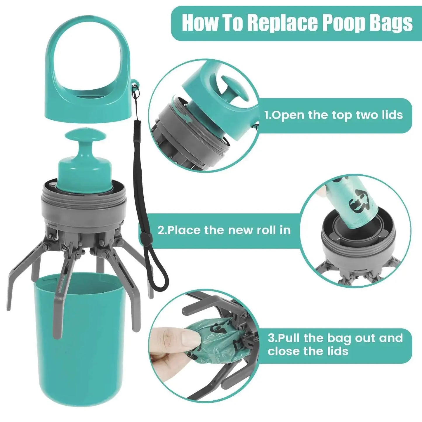 Portable Dog Pooper Scooper furvana tm Outdoor Pet Waste Pick-up Cleaner Built-in Garbage Bag Handheld Pet Poop Grabber No Touch Design