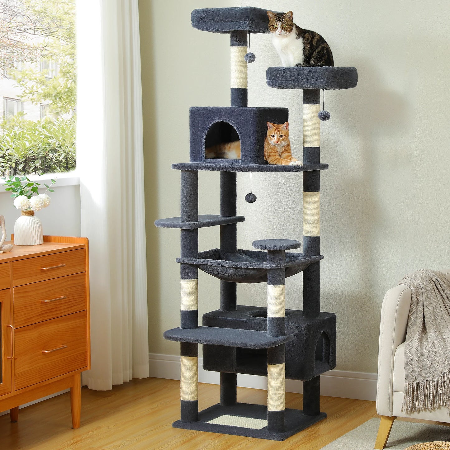 Large Cat Tree and Tower for Indoor Cats furvana tm With Sisal-Covered Scratching Posts Spacious Hammock Padded Perches and Condos Cat Toys