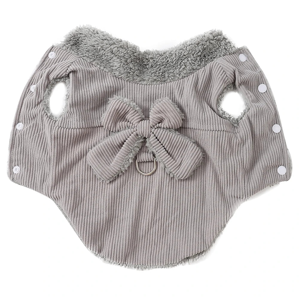 Winter Pet Clothes Cozy furvana tm Thicken Fleece Solid Kitten Sweater For Small Cats Dogs Cute Bow Jacket Coat With D-Ring Sphynx Costume