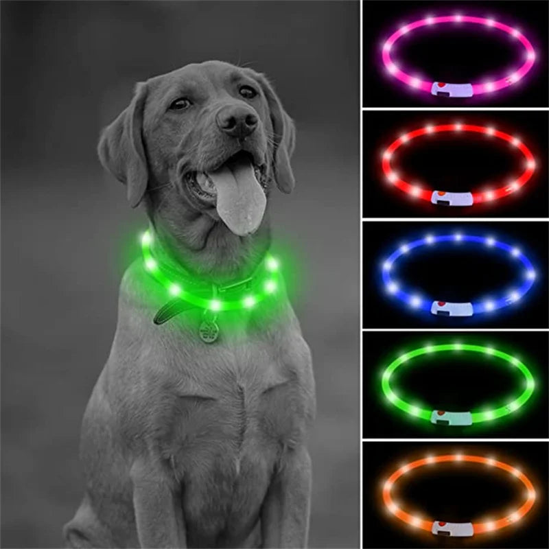 USB Rechargeable Luminous Collar Adjustable furvana tm Led Glowing Dog Collar for Large Small Dogs Cat Night Light Collar Pet Safety Harnes