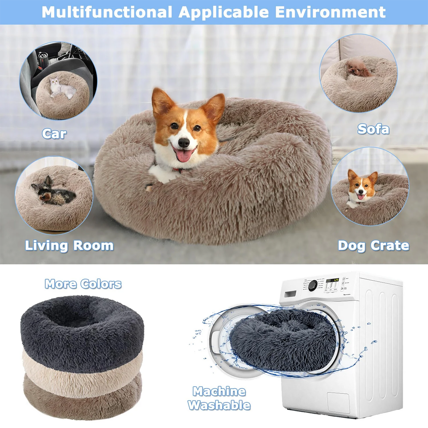 40-90cm Round Pet Bed for Large furvana tm Dog Bed Super Soft Cat Bed Long Plush Dog House for Medium Dog House Winter Warm Sleeping