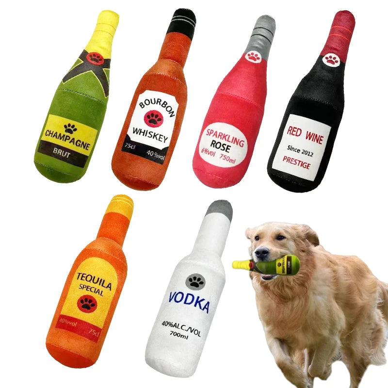 Funny Plush Dog Toys Beer Bottle Shaped furvana tm Small Large Dogs Squeak Sound Clean Teeth Chew Toy Pets Interactive Playing Supplies