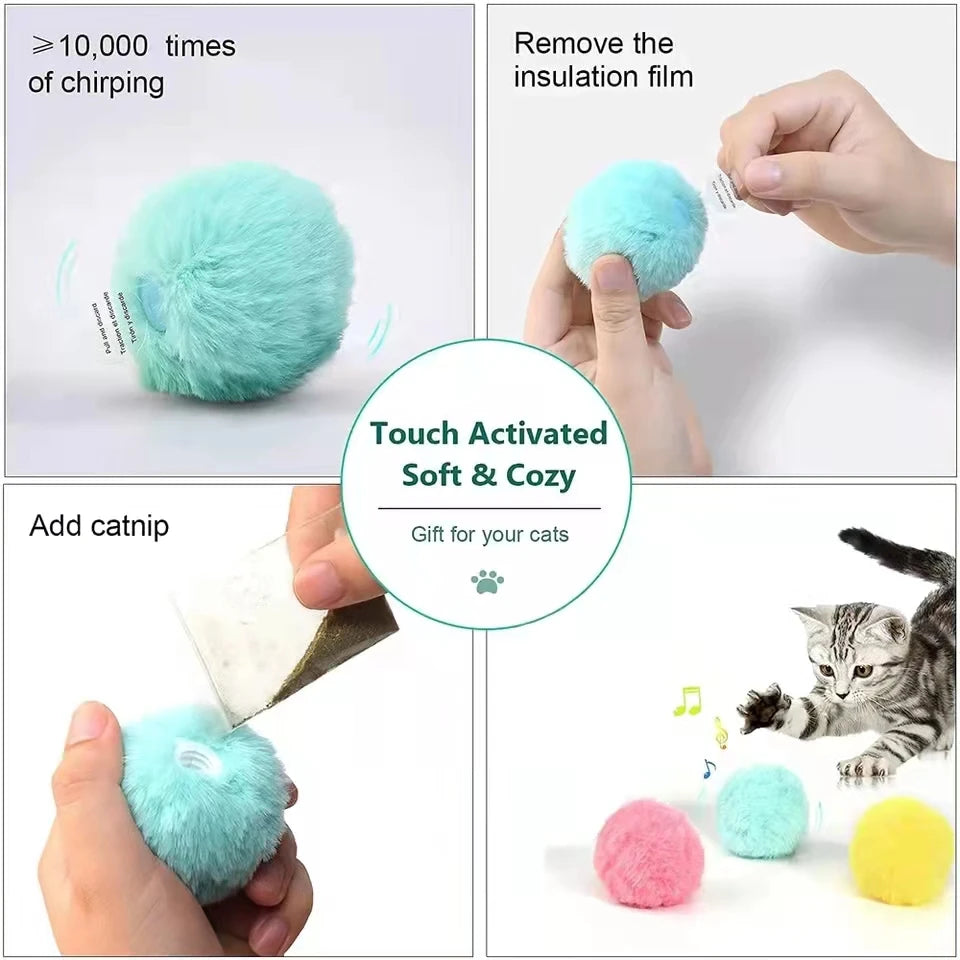 Smart Cat Toys Interactive  furvana tmBall Plush Electric Catnip Training Toy Kitten Touch Sounding Pet Product Squeak Toy Ball Cat Supplie