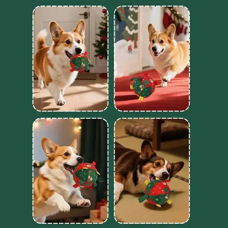 Christmas Themed Plush Dog Toy Ball Interactive  furvana tm Gnawing Pet Toy for Teeth Grinding Self-hi Stuffy Interactive Plushie for Puppie