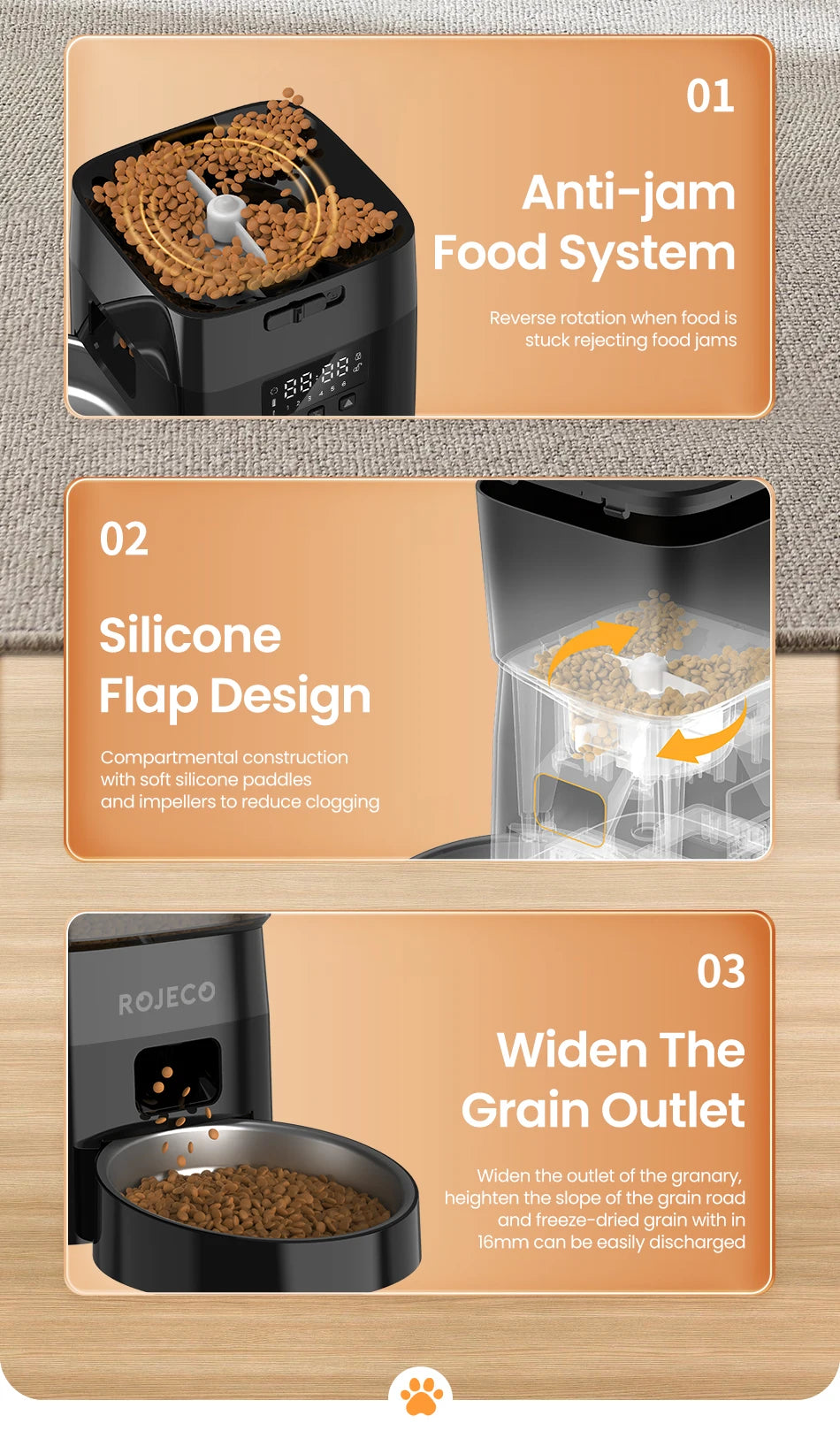 ROJECO Automatic Pet Feeder Button furvana tm Version Auto Cat Food Dispenser Accessories Smart Control Pet Feeder For Cats Dog Dry Food