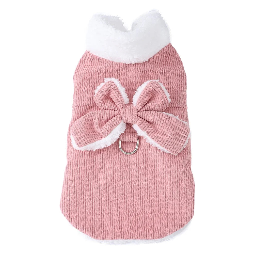 Winter Pet Clothes Cozy furvana tm Thicken Fleece Solid Kitten Sweater For Small Cats Dogs Cute Bow Jacket Coat With D-Ring Sphynx Costume