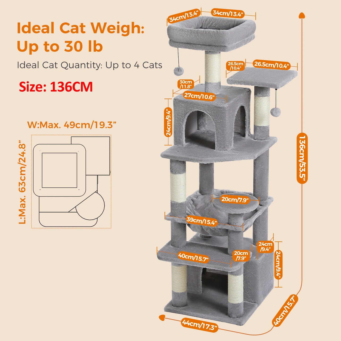 Large Cat Tree and Tower for Indoor Cats furvana tm With Sisal-Covered Scratching Posts Spacious Hammock Padded Perches and Condos Cat Toys