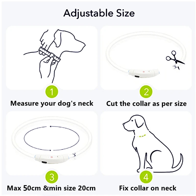 USB Rechargeable Luminous Collar Adjustable furvana tm Led Glowing Dog Collar for Large Small Dogs Cat Night Light Collar Pet Safety Harnes