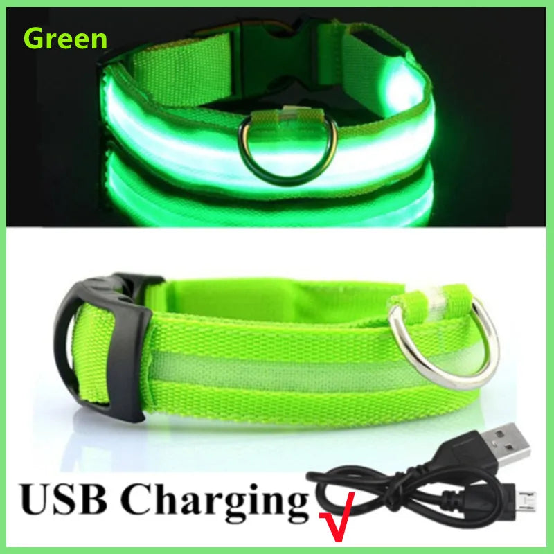 USB Rechargeable Luminous Collar Adjustable furvana tm Led Glowing Dog Collar for Large Small Dogs Cat Night Light Collar Pet Safety Harnes